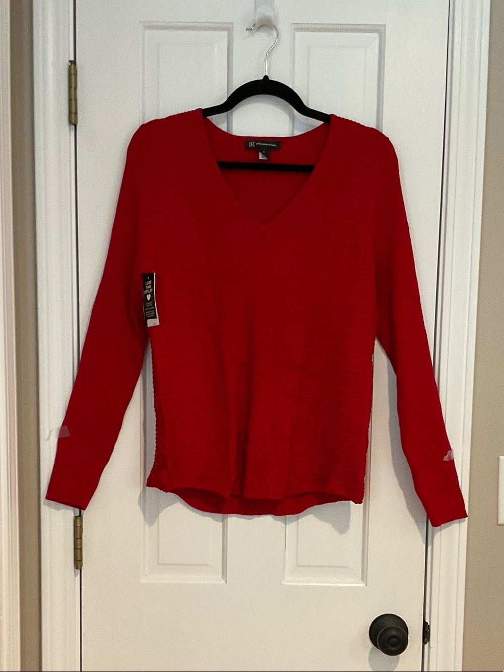 INC International Concepts Red V-Neck Lightweight Pullover